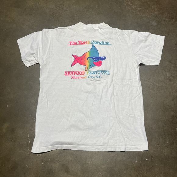 Vintage 80s North Carolina Seafood Festival White T-Shirt - Picture 3 of 4